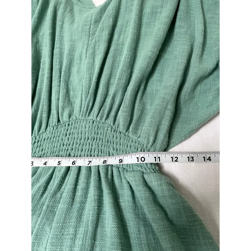 Free People Tie Back Romper Dress Green XS Boho Draped Sleeves Drawstring